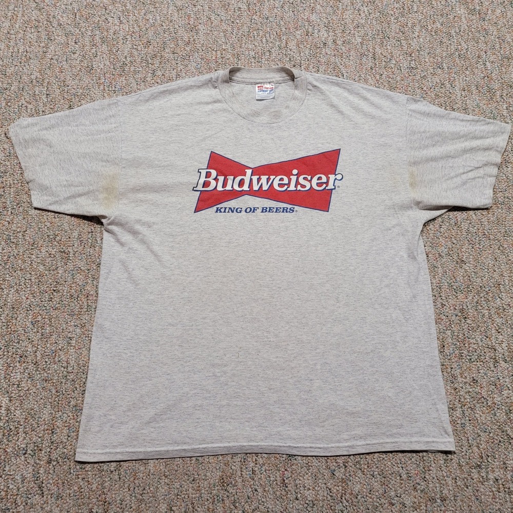 Hanes Budweiser Shirt Mens XL Gray Vintage King of Beers Graphic Tee